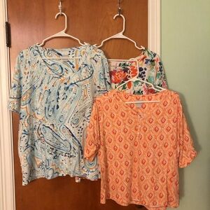 Three Chico’s XL tops. High quality, super soft and comfortable. Great colors.